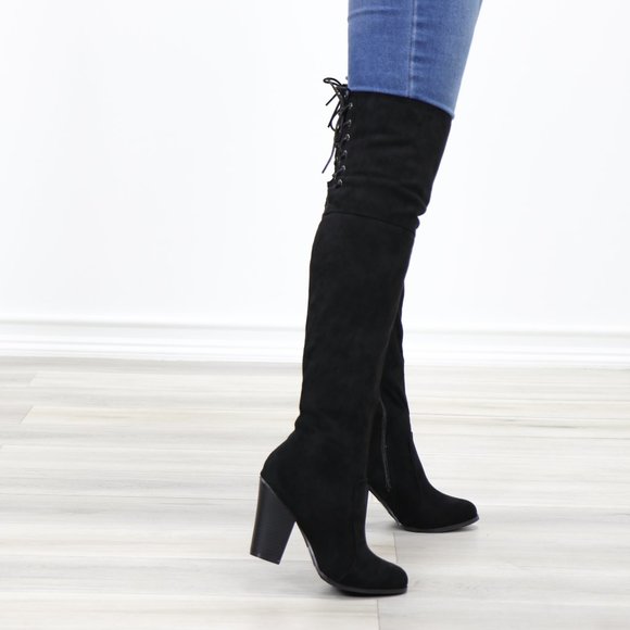 *Restock Thigh High Heeled Boots With Lace Up Back - Picture 8 of 16